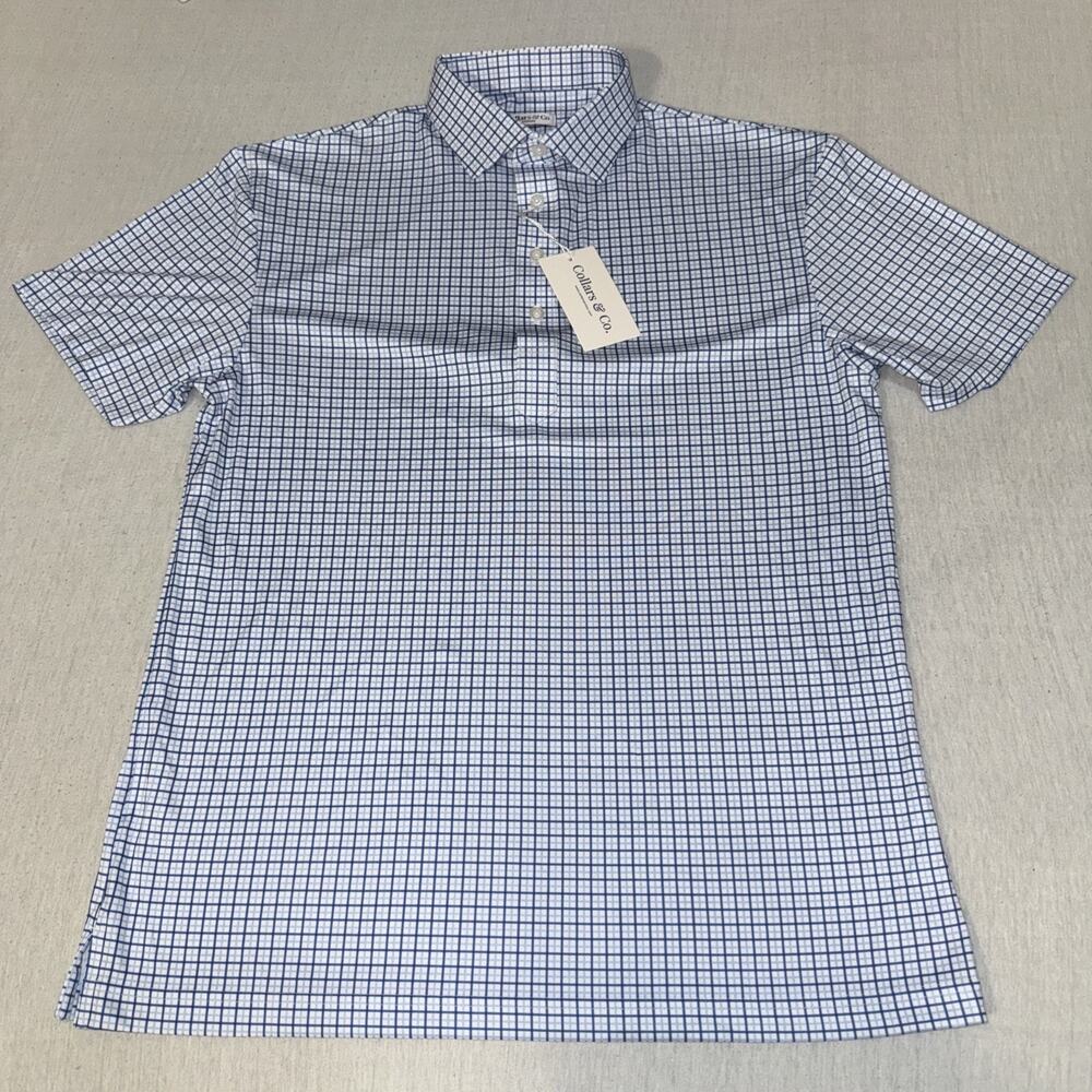 Collars and Co Golf Polo Navy Blue Checks Size Medium Preppy NWT